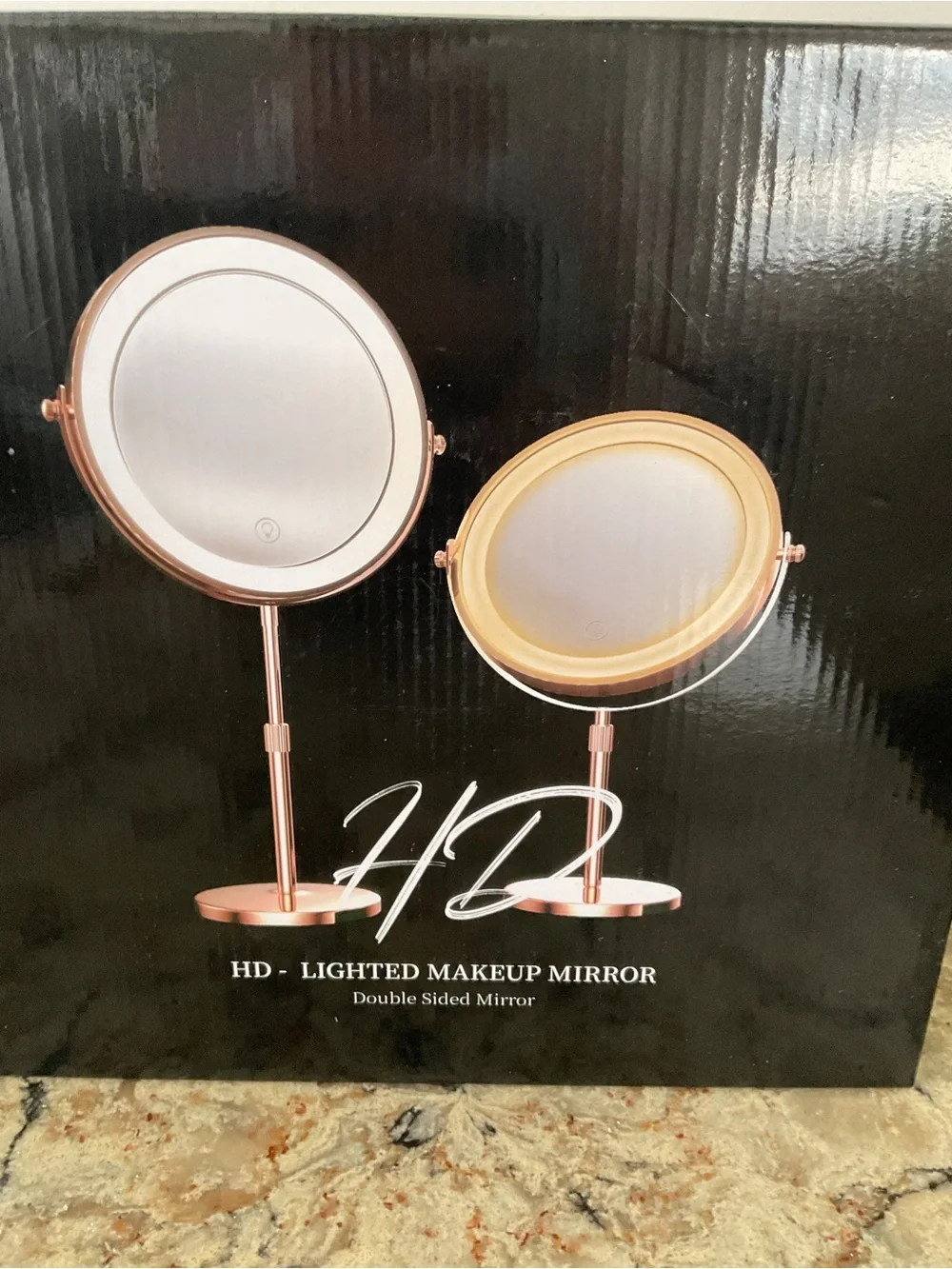 HD Double-Sided Lighted Vanity Mirror in Rose Gold